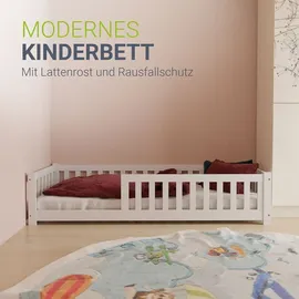 Juskys Kinderbett Naya 80 x 160 cm Kiefer massiv weiß