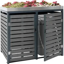 MCW 2er Mülltonnenverkleidung MCW-K14, Mülltonnenbox mit Pflanzkasten, 124x134x84cm WPC Edelstahl 79kg ~ anthrazit