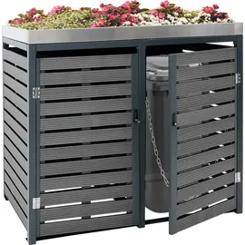 MCW 2er Mülltonnenverkleidung MCW-K14, Mülltonnenbox mit Pflanzkasten, 124x134x84cm WPC Edelstahl 79kg ~ anthrazit