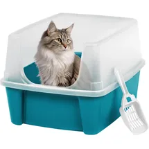 Iris Ohyama Katzenklo mit Schaufel, bis 7 kg, Blau, offen, ohne Deckel, Katzentoilette, hoher Abnehmbarer Rand, Für große Katzen, Kätzchen, Toilet, Offene Toilette, Bpa-frei, Cat Litter Box, Clh-12