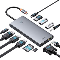 Baseus USB C Docking Station 3 Monitore, 13-in-1 USB C Hub mit 2 HDMI 4K@60Hz, DisplayPort 4K@120Hz, VGA, USB 3.1 10 Gbps Datenübertragung, PD 100W und Ethernet für Dell/HP/Lenovo/Surface Laptop