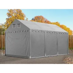 TOOLPORT  4x6 m Lagerzelt, PVC-Plane, grau, mit Bodenrahmen, mit Statik (Betonuntergrund) - (49863)