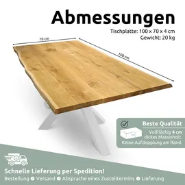 holz4home Tischplatte mit Baumkante aus Massiver Eiche 100 x 70 cm