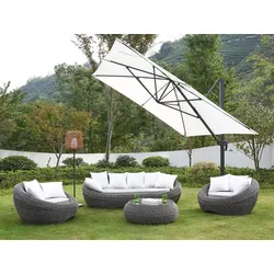 Garten-Sitzgruppe Polyrattan: Sofa, 2 Sessel + Tisch - Grau - WHITEHEAVEN von MYLIA