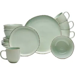 Kombiservice VAN WELL "Geschirr-Set Urban, 16-teilig", grün, 16 tlg., Steinzeug, Geschirr-Sets, rund, spülmaschinen- und mikrowellengeeignet