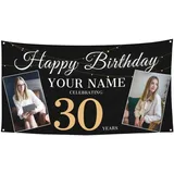 Personalisiertes Geburtstagsbanner mit Fotonamen, personalisiertes Happy Birthday Banner für Frauen Männer Kindergeburtstag Party Dekorationen Banner Hintergrund für Drinnen und Draußen,180x90 cm