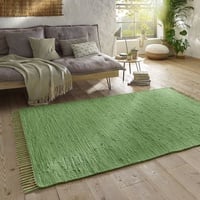 Taracarpet Handwebteppich Läufer Fleckerl Teppich Uni waschbar aus Baumwolle für Wohnzimmer und Küchenteppich 120x180 cm grün