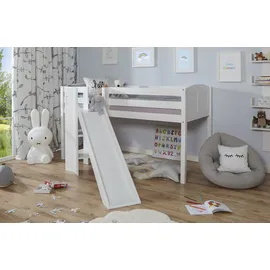 TICAA Podestbett Ekki mit Rutsche 90 x 200 cm Kiefer massiv weiß
