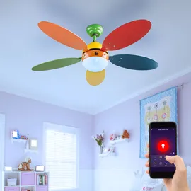 GLOBO Deckenventilator Kinderzimmer Ventilatorlampe bunt Deckenleuchte Lüfter Vor-Rücklauf, Glas, App Steuerung cct, Smart rgb led 4,8W 450Lm, d 106,6 cm