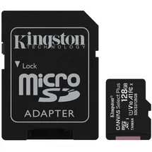 Kingston 128 GB microSDHC Canvas Select Plus 100 MB/s Read A1 Class 10 UHS-I Speicherkarte + Adapter mit frustfreier Verpackung (SDCS2/128GBET)