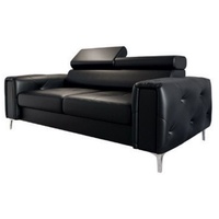 Casa Padrino Luxus Leder Sofa Schwarz / Silber 185