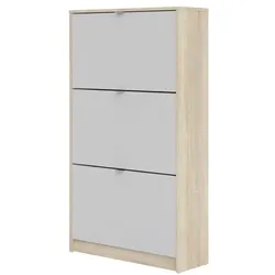 Shane Schuhschrank 3 Klapptüren 2R Eiche Struktur Dekor, weiss.