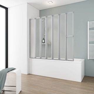 Schulte - Badewannenaufsatz 5-teilig faltbar - Breite: 159 cm, Höhe: 140 cm, Glas: Kunstglas Tropfen Dekor, Profil: Alu Natur