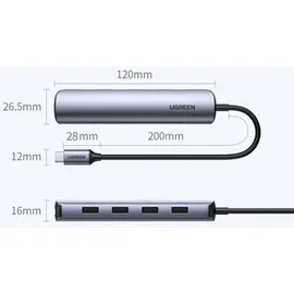 UGREEN USB-C to 4*USB 3.0+HDMI Hub - Grau