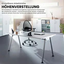 bümö manuell höhenverstellbarer Schreibtisch 180x100 cm in graphit - PC Tisch höhenverstellbar & groß, höhenverstellbarer Tisch Büro, großer