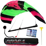 Wolkenstürmer Wolkenstürmer® Paraflex Trainer 3-Leiner Lenkmatte 2.3 Neonpink - Flugfertiger Kite Drachen 230cm mit Trainerbar - Trainer Kite - Windtrainer