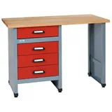 KÜPPER Werkbank (L x B: 60 x 120 cm, Arbeitshöhe: 84 cm, Belastbarkeit: 300 kg, Rot/Silbergrau)