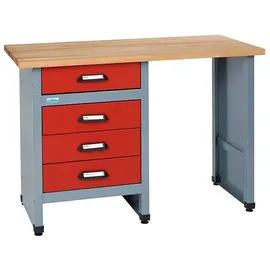 KÜPPER Werkbank (L x B: 60 x 120 cm, Arbeitshöhe: 84 cm, Belastbarkeit: 300 kg, Rot/Silbergrau)