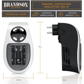 Brandson 500W Steckdosen Heizlüfter, Mini Keramikheizgerät mit Fernbedienung, Überhitzungsschutz, Automatische Abschaltung, Schwarz