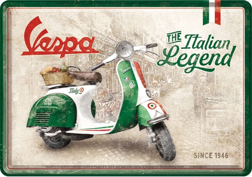 Nostalgic Art Vespa - Italian Legend, carte postale métallique - 14 cm x 10 cm