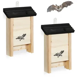 Relaxdays Fledermauskasten 2er Set, Hellbraun,Schwarz