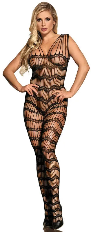 SUBBLIME  Netz-Bodystocking ohne Schritt mit Trägern an den Schultern Schwarz One Size