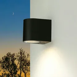 Licht-Erlebnisse Außenwandleuchte AALBORG Schwarz Downlight IP44 Moderne Wandlampe Garten Haus Balkon, CX120217R