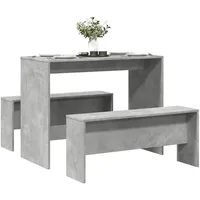 vidaXL 3-tlg. Esstisch und Bank Set Betongrau Holzwerkstoff