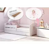 Kids Collective Kinderbett mit Matratze und Schublade, Rausfallschutz & Lattenrost mit Prinzessinnen Motiv Mädchenbett, Bett für Mädchen, Prinzessin