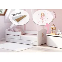 Kids Collective Kinderbett mit Matratze und Schublade, Rausfallschutz & Lattenrost mit Prinzessinnen Motiv, Mädchenbett, Bett für Mädchen, Prinzessin
