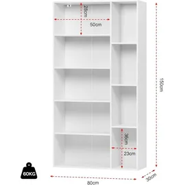 EUGAD Bücherregal 80 x 150 x 30 cm Weiß