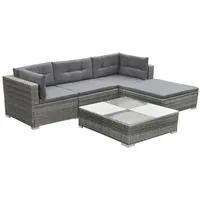 vidaXL 5-tlg. Garten-Lounge-Set mit Kissen Poly Rattan Grau