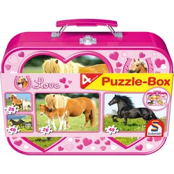 Schmidt Spiele - Puzzle - Puzzle-Box im Metallkoffer - Pferde, 2x26, 2x48 Teile