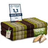 Kindermatratze Klappmatratze 70 cm breit - 140x70x8cm - Faltmatratze für Kinder, livasia, 8 cm hoch, Kapok, vegan, handgefertigt braun|grün