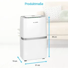 Klamer Luftentfeuchter elektrisch 20L, 195m3 Luftumwälzung pro Stunde, 420W starker Raumentfeuchter, Entfeuchter mit bis zu 5,5 Liter Fassungsvermögen