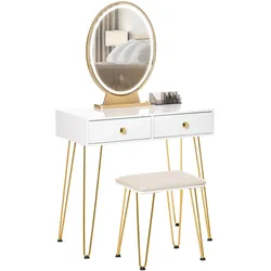 HOMCOM Schminktisch-Set MDF, Glas, Stahl, Schaumstoff