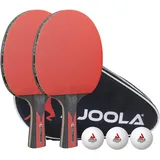 Joola Duo Carbon 2 Tischtennisschläger + 3 Tischtennisbälle + Tischtennishülle, rot/schwarz, 6-teilig