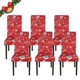 Jaotto Stuhlhussen Weihnachten 6er Set Universal,Stuhlhusse Stretch Moderne,Stuhlhussen Schwingstühle Elastische Langlebig Stuhlhussen für Feiertagsdekoration Weihnachten(Rot/Schneemann,6 Stück)