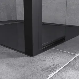 doporro Duschwand 120x200cm Walk-in mit 30cm Nebenteil, 8mm Duschabtrennung Bremen schwarz mit Stabilisator, aus Echtglas Esg-sicherheitsglas Klarglas Inkl. Nanobeschichtung