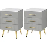 Woltu 2er Set Nachttisch 3 Schubladen aus Massivholz, Höhe Tragfähigkeit, 40,5x41x60cm, - Woltu