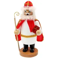 Dekohelden24 Holz Rauchfigur, Räucherfigur, Räuchermännchen, Räuchermann als St. Nikolaus mit Stab und Bibel in der Hand im roten Gewand, L/B/H 11 x 8 x 20 cm.