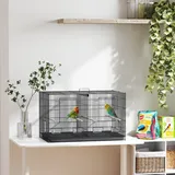 Vogelkäfig Mit Trennwand, 4 Futternäpfen, 4 Sitzstangen Und Herausnehmbarer Schale Für Papageien, Kanarienvögel Und Sittiche, 76 X 46 X 46 Cm, Schwarz