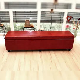 Mendler Garnitur Sitzgruppe Bank mit Aufbewahrung Kriens XXL+4 Stühle Littau, Kunstleder/Leder FSC®-zertifiziert ~ rot