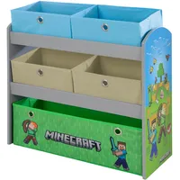 Phoenix Minecraft Spieleregal, Bücherregal, Stauraumregal mit 5 Stoffboxen, Kindermöbel