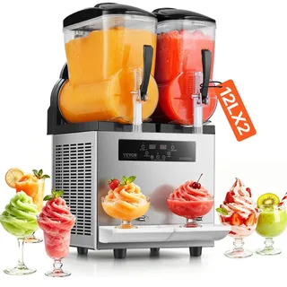 Vevor kommerzielle Slusheis Maschine 12 L x 2 Doppeltank-Maschine für gefrorene Getränke, 96 Tassen Edelstahl Slush-Eis-Maschine mit Tastenfeld Softeis Maker für Partys Restaurants Cafés Bars