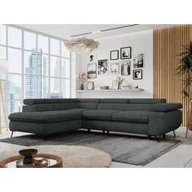 MKS Meble Ecksofa Sofa Grau, Wohnlandschaft L-Form mit Schlaffunktion und Bettkasten, Schlafsofa mit Bettkasten, Sofa mit Einstellbare Kopfstützen, Peter L ... - Dunkelgrau