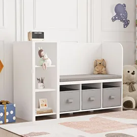 [en.casa] Sitzbank Høylandet Weiß/Grau 76 x 112 x 40 cm