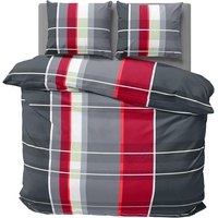 one-home Bettwäsche Mikrofaser Garnitur Bettbezug modern viele Muster mit Reißverschluss, Farbe:Kariert rot, Größe:3 teilig 240x220 cm