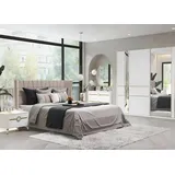 JVmoebel Komplettschlafzimmer Elegante Schlafzimmergarnitur in Weiß mit Doppelbett und Stauraum, (6-tlg., Bett, 2xNachttische, Kleiderschrank, Kommode + Spiegel), Made in Europe weiß
