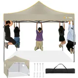 HOTEEL Pavillon 3x3 Faltpavillon Wasserdicht Stabil Winterfest Gartenpavillon, Pop Up Pavillon mit 4 Seitenwänden, Schwerlast Partyzelt 3x3 für Garten, UV Schutz 50+ 3 Stufen Höhenverstellbar, Khaki